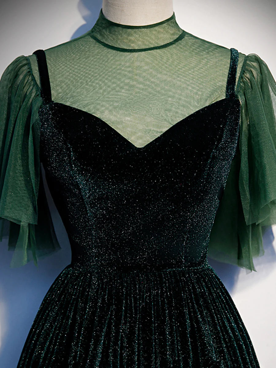 Green Velvet Long Prom Dress, Elegant A-Line Green Evening Dress TP348