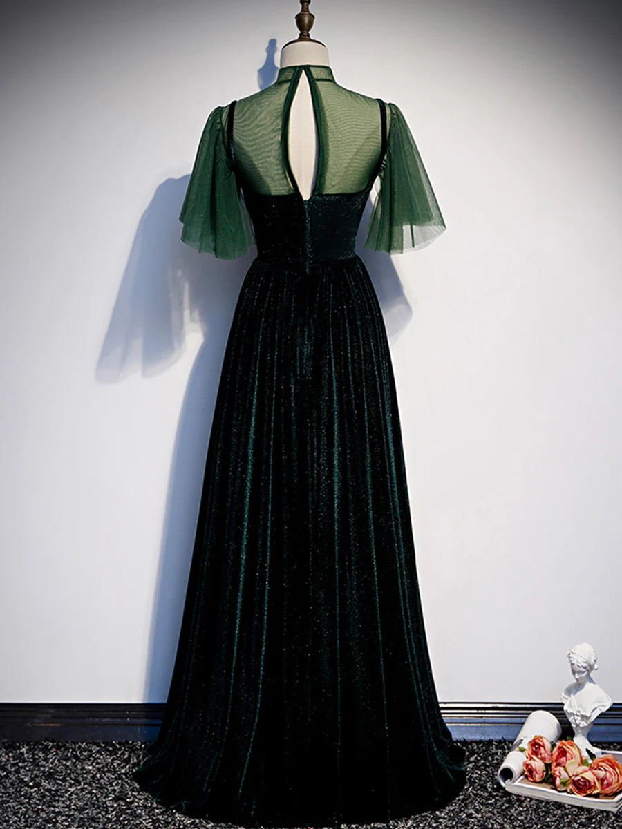 Green Velvet Long Prom Dress, Elegant A-Line Green Evening Dress TP348