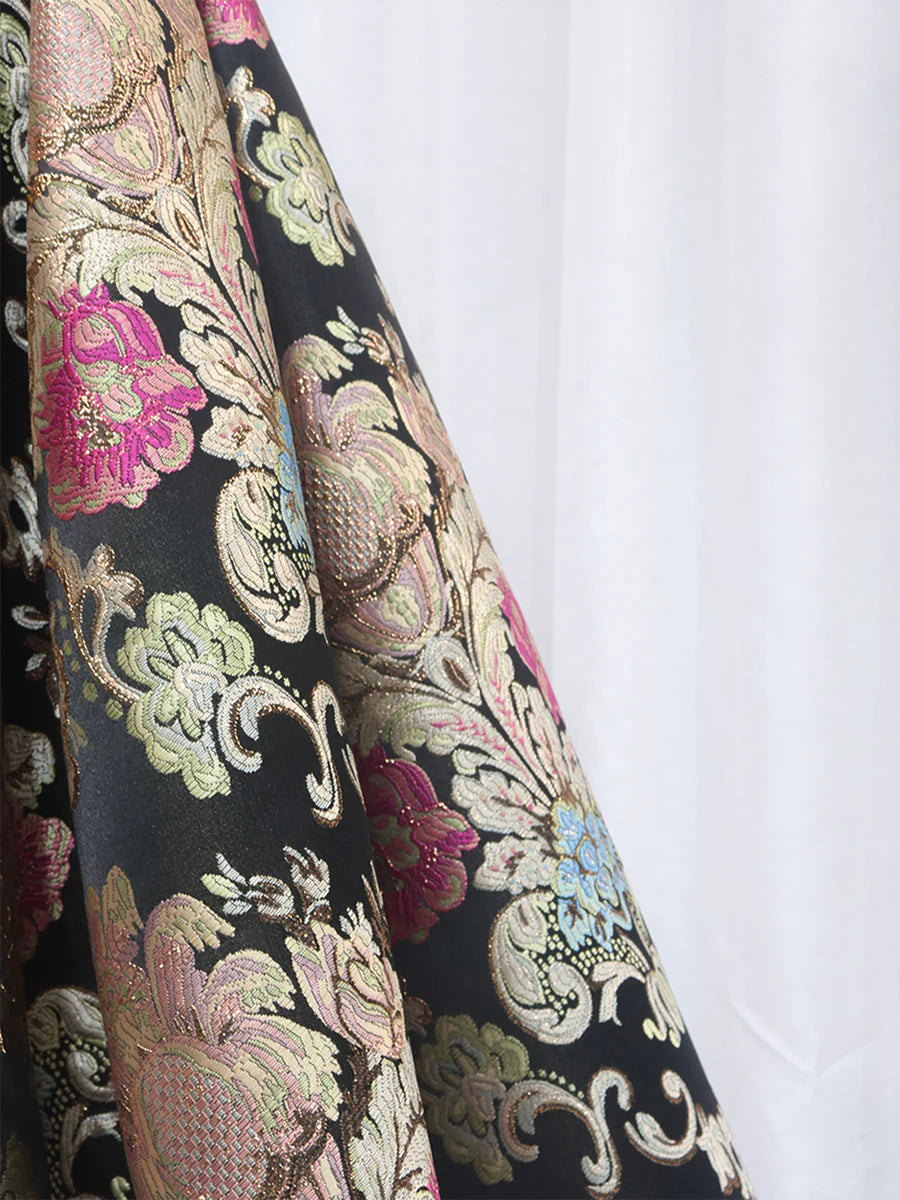 Black Floral Floor Length Prom Dress, A-Line Black Evening Dress TP350