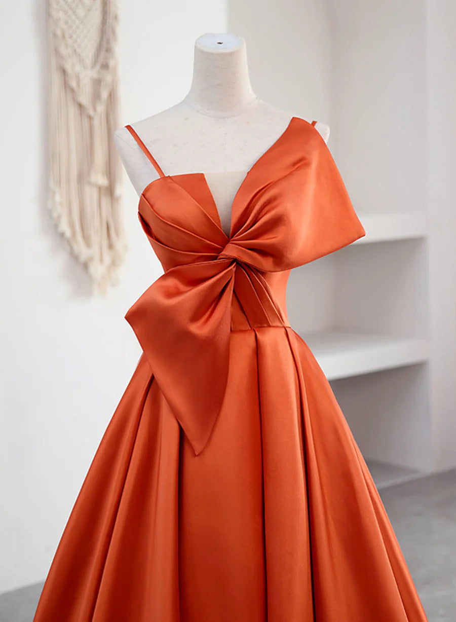 Spaghetti Straps Orange Satin Prom Formal Dress, A-Line Floor Length Evening Dress TP454