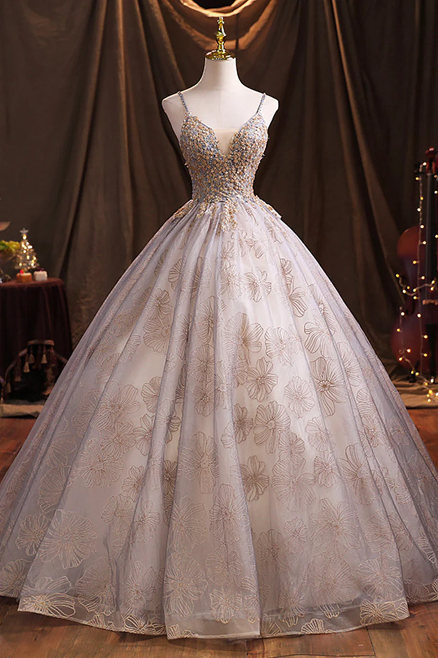 Purple Tulle Sequins Long Prom Dress, A-Line Evening Dress TP496