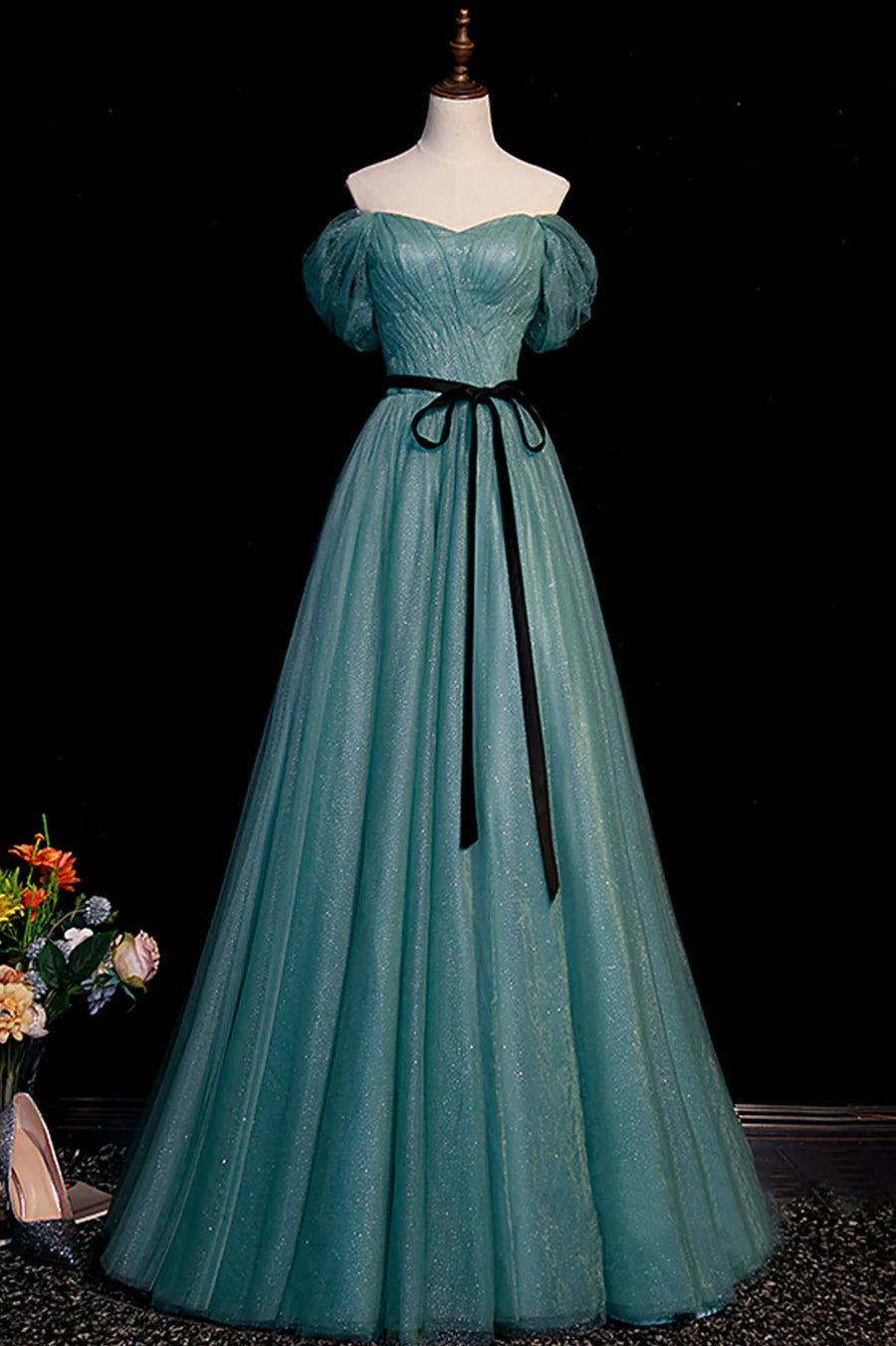 Green Tulle Long Senior Prom Dress, A-Line Formal Evening Dress TP513