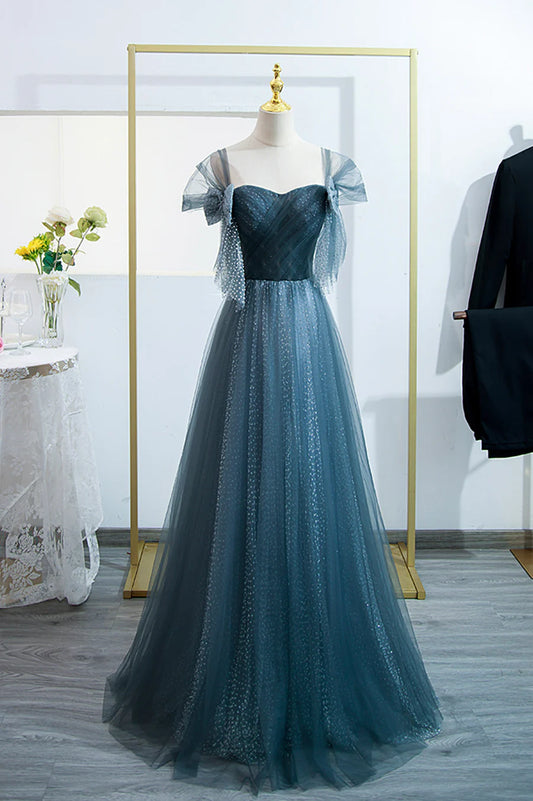 Blue Tulle Long A-Line Prom Dress, Lovely Blue Evening Party Dress TP545
