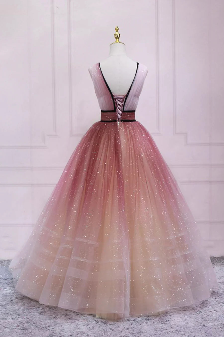 Cute Ombre Tulle V-Neck Long Party Dress, A-line Prom Dress TP547