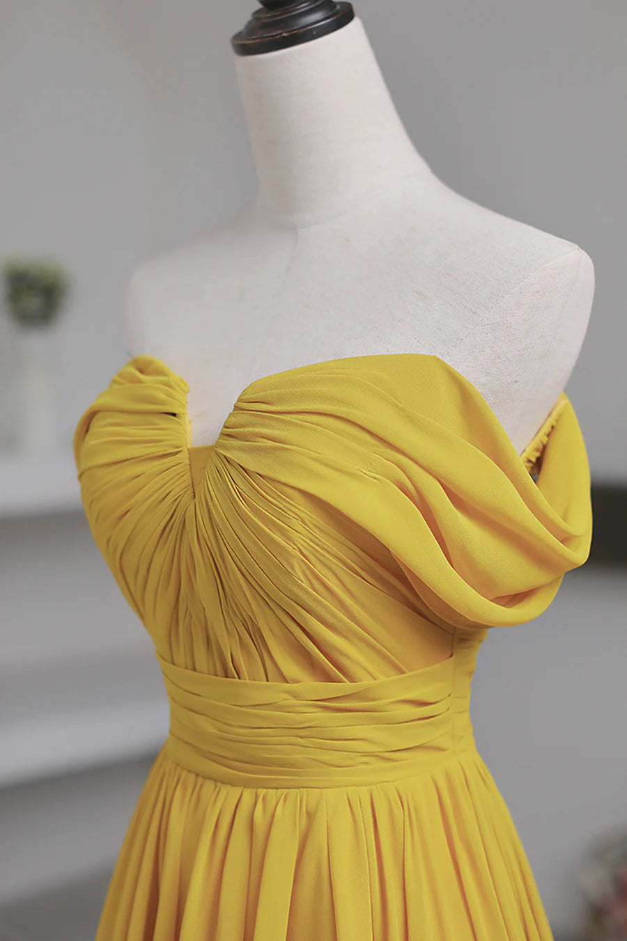 Yellow Chiffon Long Prom Dress, A-Line Off the Shoulder Evening Dress TP551