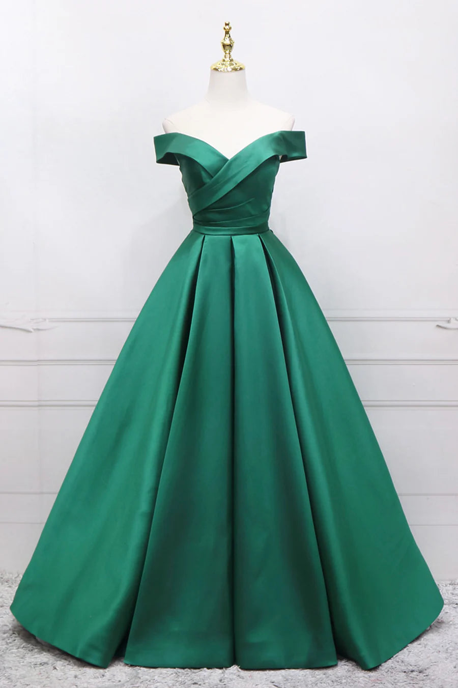 Green Satin Long Prom Dress, Off the Shoulder Evening Party Dress TP569