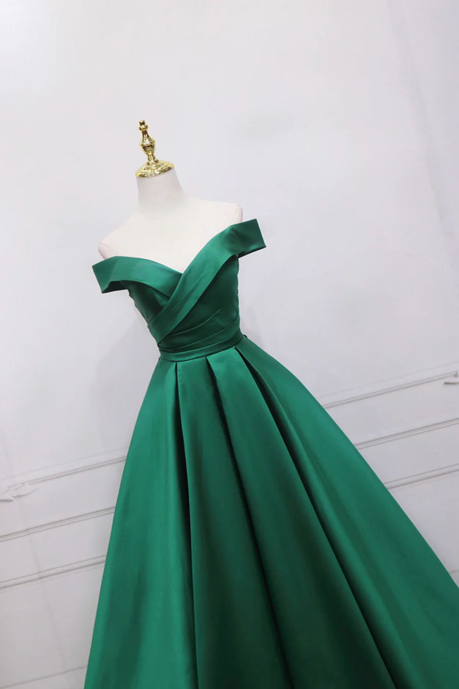 Green Satin Long Prom Dress, Off the Shoulder Evening Party Dress TP569