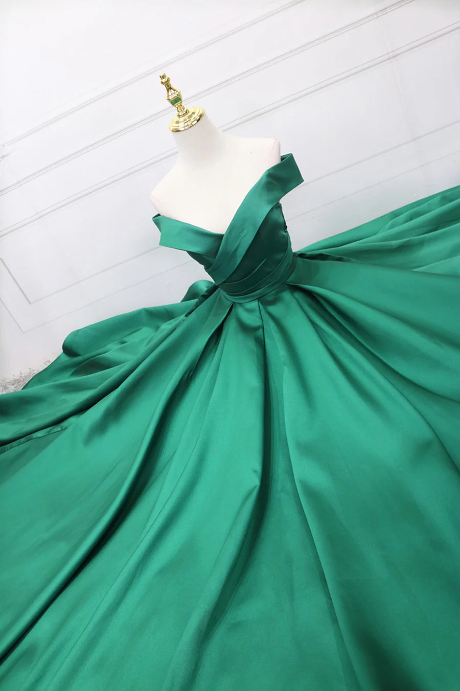 Green Satin Long Prom Dress, Off the Shoulder Evening Party Dress TP569