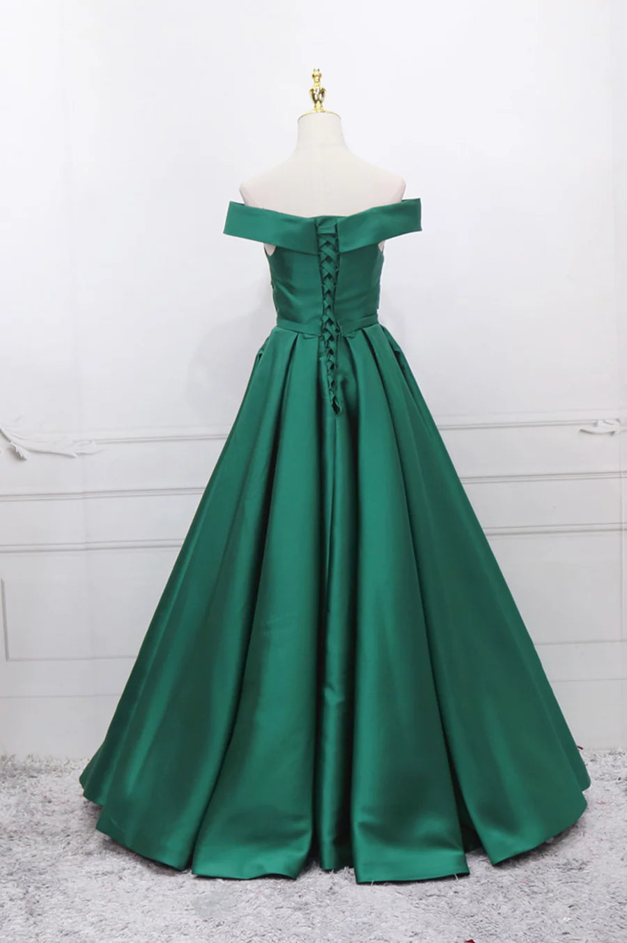 Green Satin Long Prom Dress, Off the Shoulder Evening Party Dress TP569