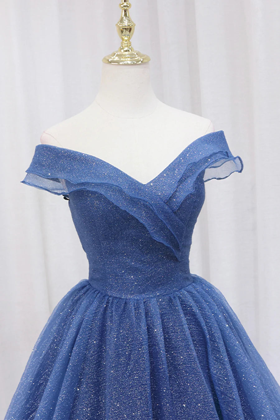 Blue Off the Shoulder Long Party Dress Evening Gown, Blue Junior Prom Dress TP602