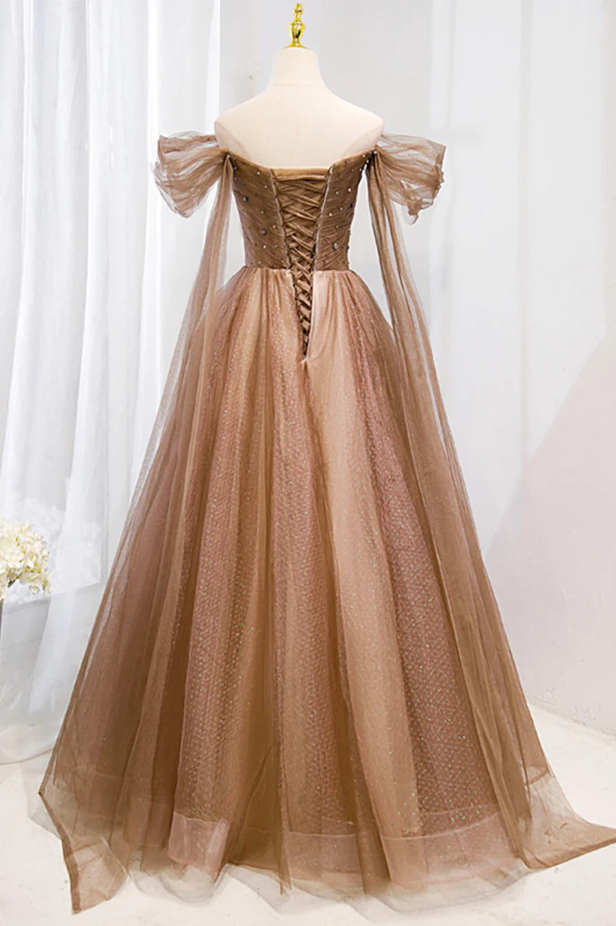 Off the Shouler Long Formal Dresses, A-Line Tulle Formal Evening Dress TP626