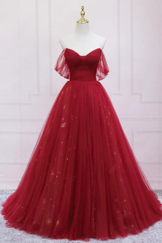 Burgundy Off the Shoulder Prom Dress, A-Line Evening Dress TP650
