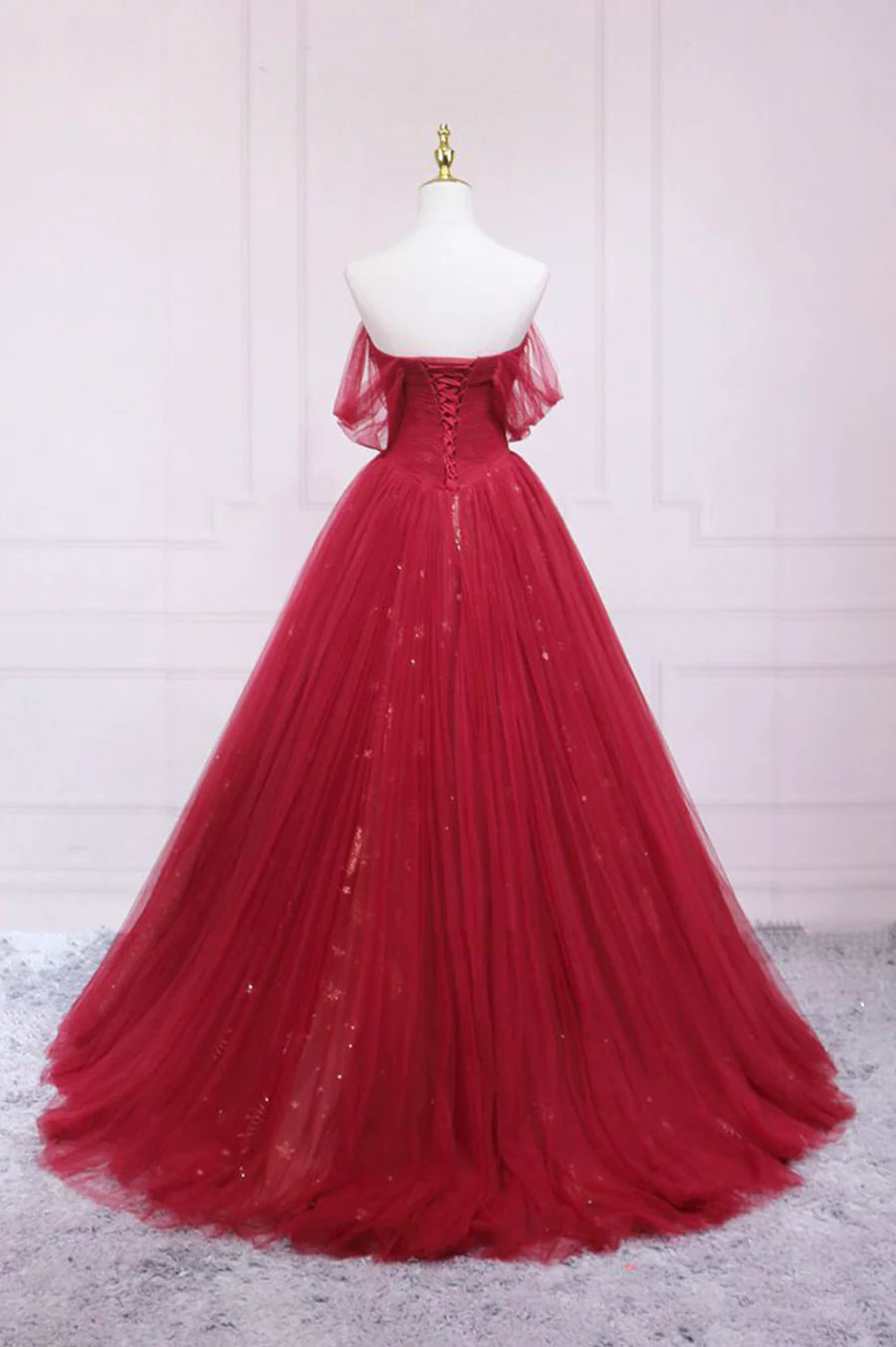 Burgundy Off the Shoulder Prom Dress, A-Line Evening Dress TP650