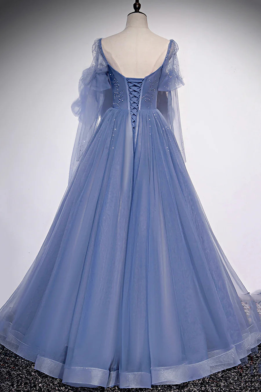 Blue Tulle Beading Long Prom Dresses, A-Line Formal Evening Dresses TP688