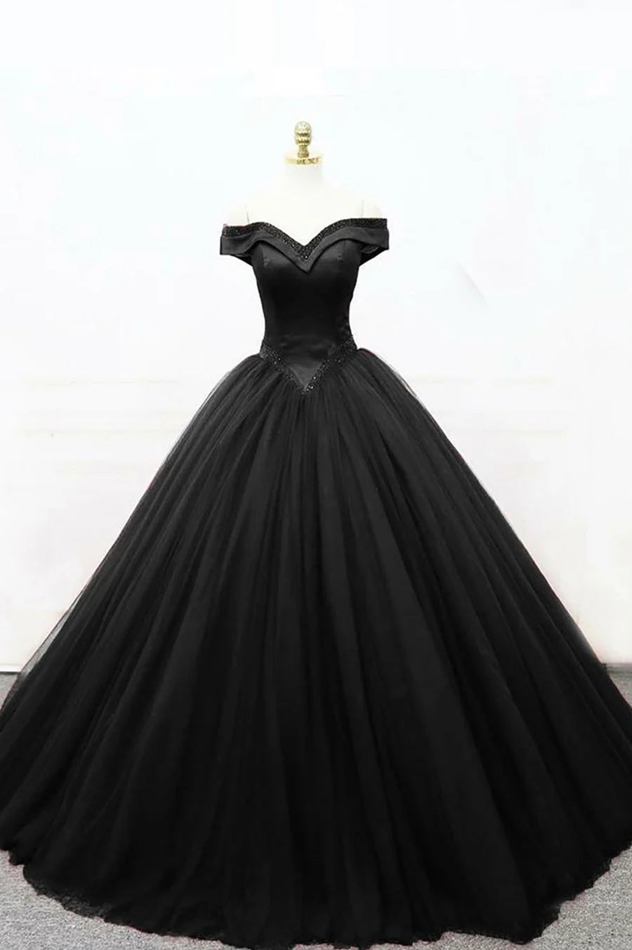A-Line Tulle Beading Long Prom Dresses, Off the Shoulder Evening Dresses TP723