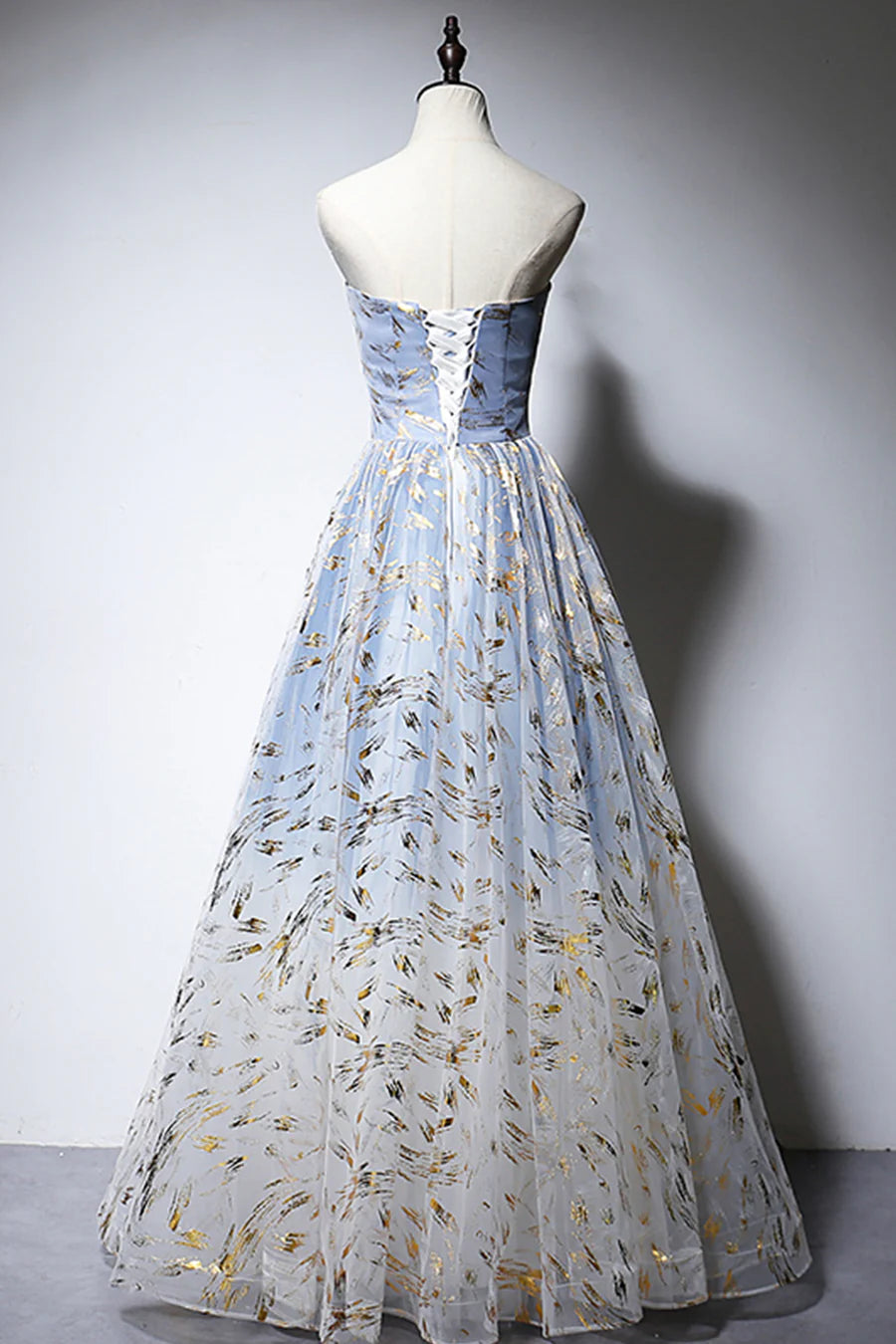 Blue Strapless Ombre Tulle Long Prom Dresses, A-Line Evening Dresses TP743