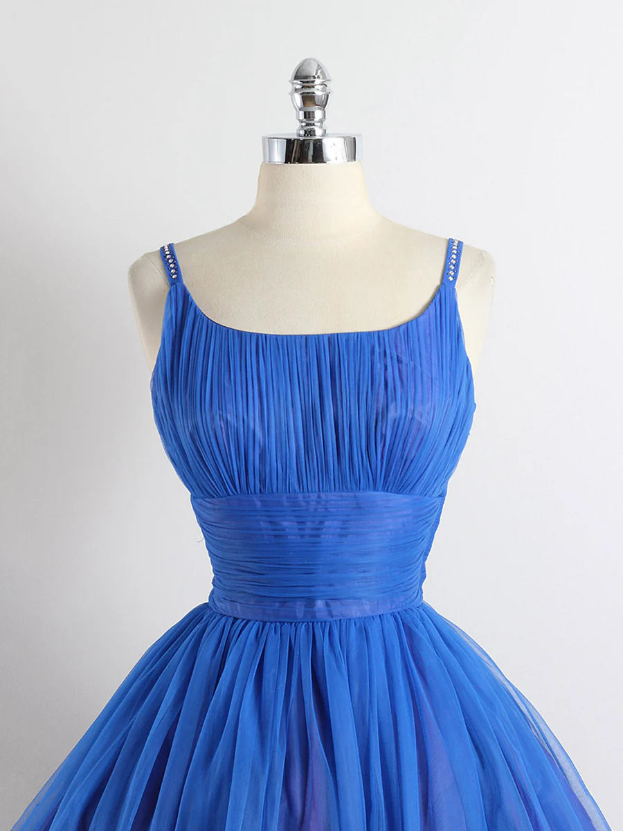 Royal Blue Spaghetti straps Tulle A-line Short Prom Dress TP838