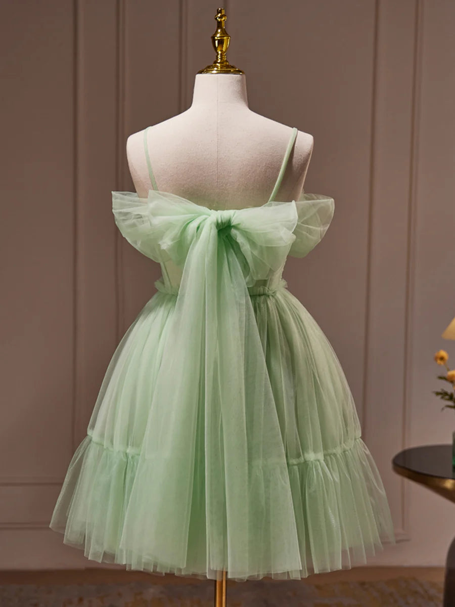 Green Tulle Lace Short Prom Dress, Cute Homecoming Dress, Green Party Dress TP859