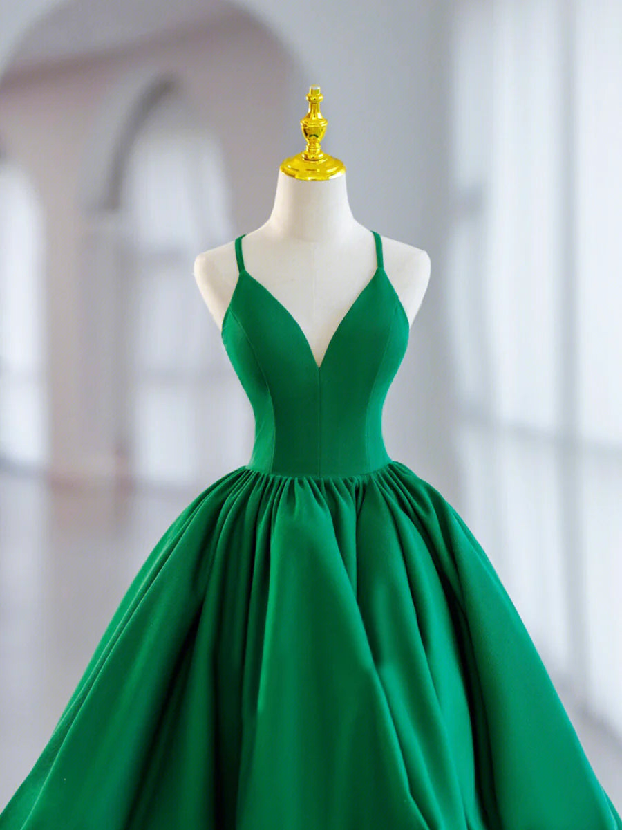 Green V-Neck Satin Short Prom Dress, A-Line Green Evening Dress TP869