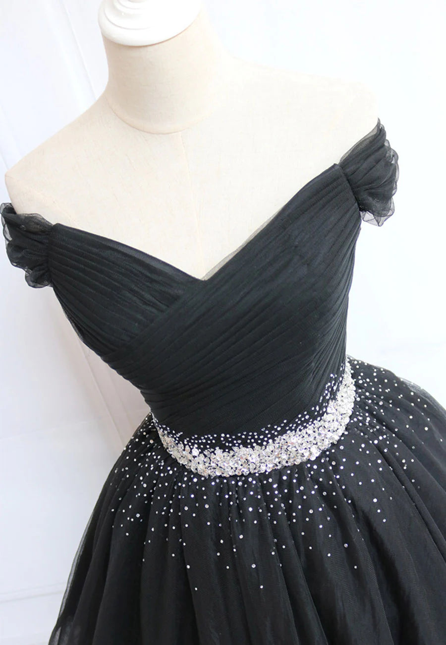 Black Off the Shoulder Short Prom Dress, A-Line Homecoming Dress TP928
