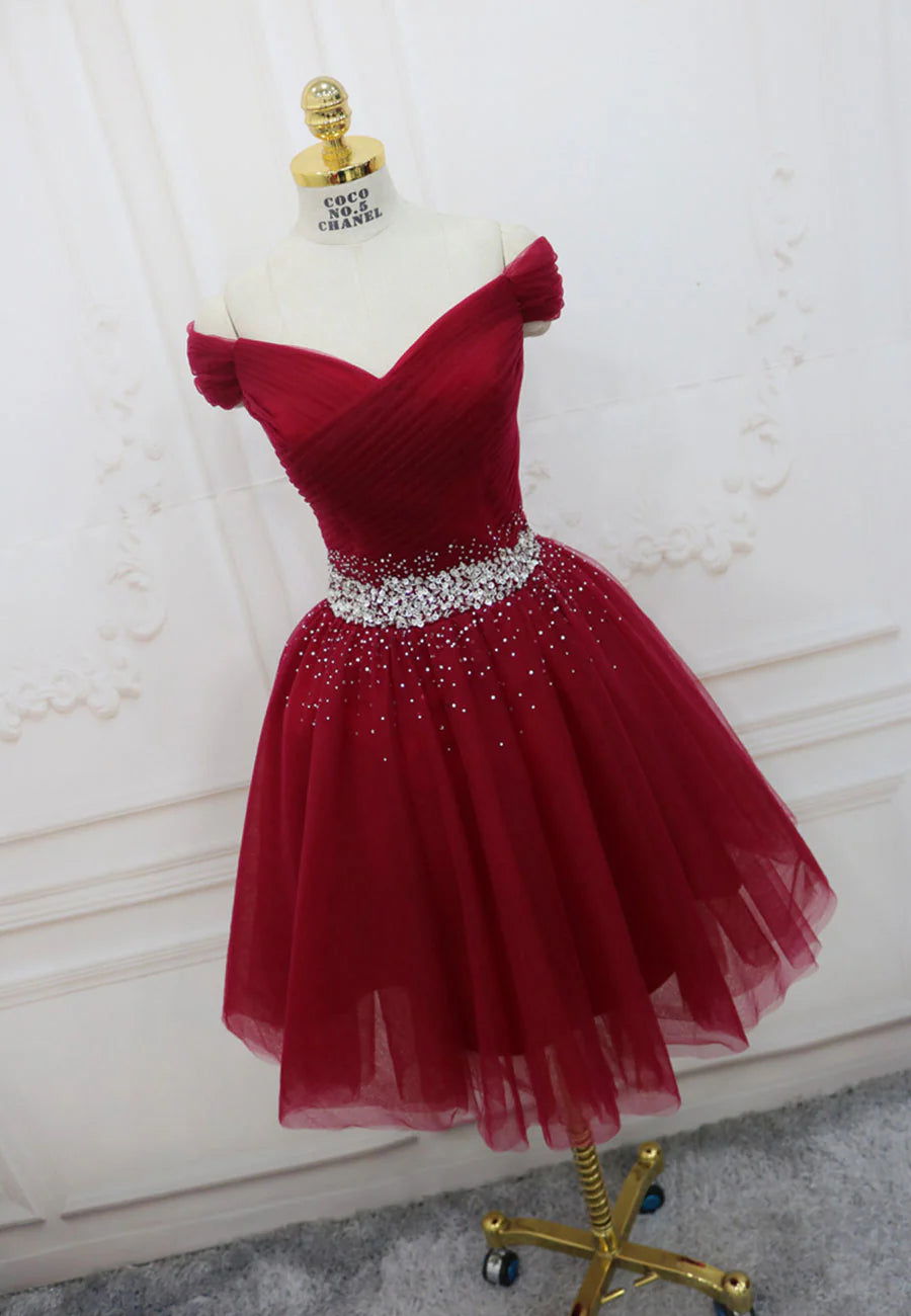 Black Off the Shoulder Short Prom Dress, A-Line Homecoming Dress TP928