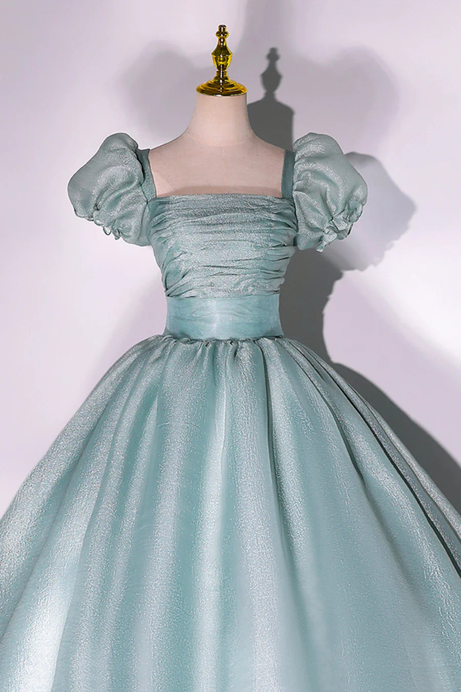 Green Tulle Floor Length Prom Dress, Lovely Short Sleeve Formal Evening Gown TP962