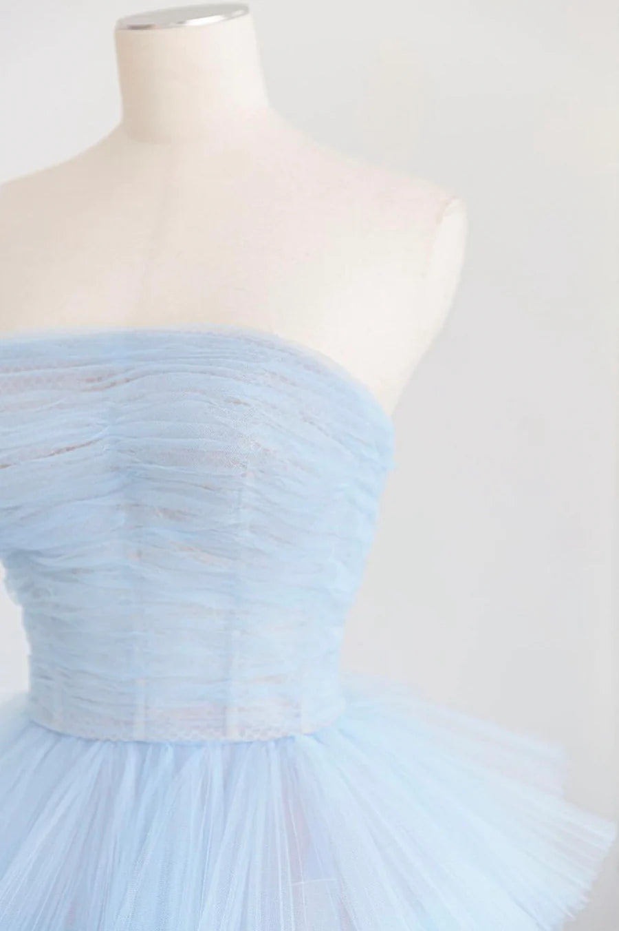 Blue Layers Tulle Long Prom Dresses, A-Line Strapless Evening Dresses TP963
