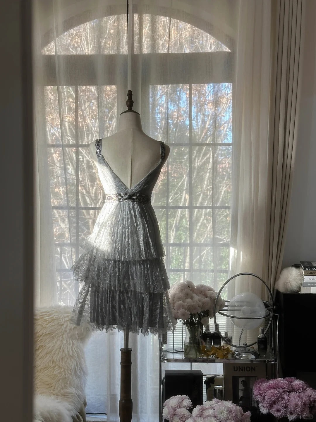 Chic Gray Beading Appliques A-line V-neck Tiered Party Dresses Homecoming Dresses, TP3783