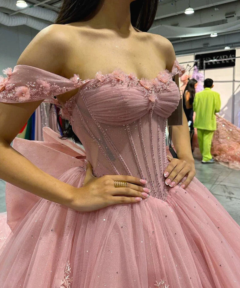 Elegant Pink Applique Strapless Sweet 16 Quinceanera A-Line Floor-length Prom Dress Birthday Dress Evening Dress Ball Gown TP4534