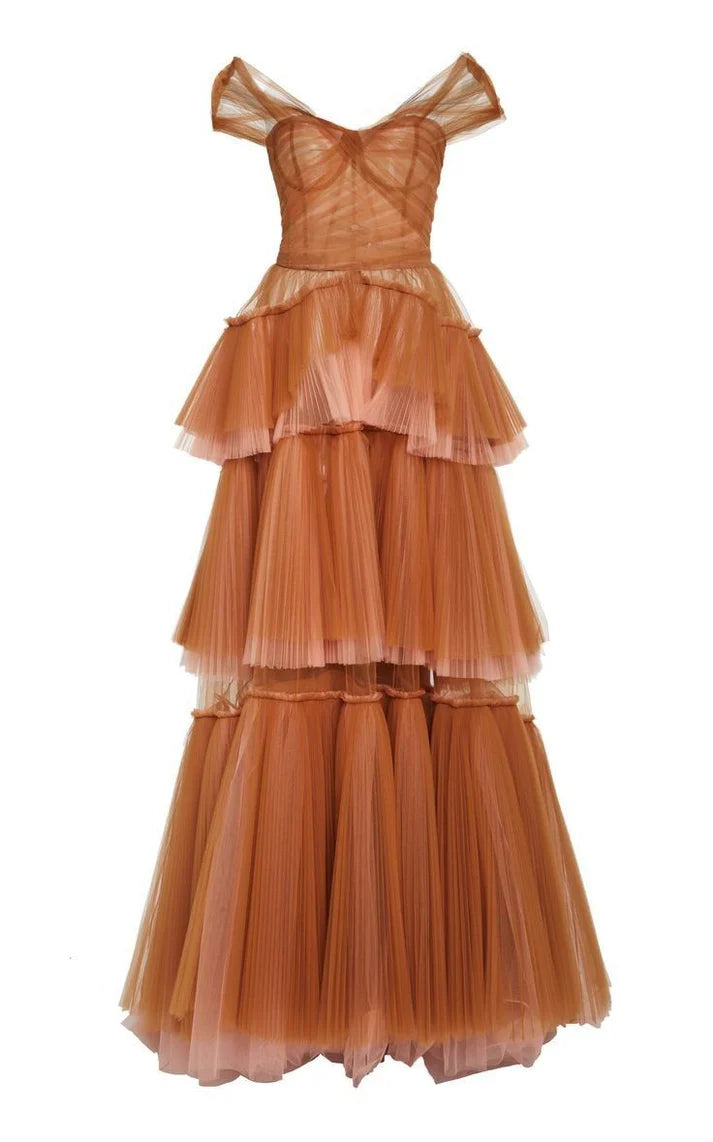 Vintage Elegant A-Line Tiered Prom Dress Long Sweetheart Evening Dress Chiffon  Formal Dress TP4578