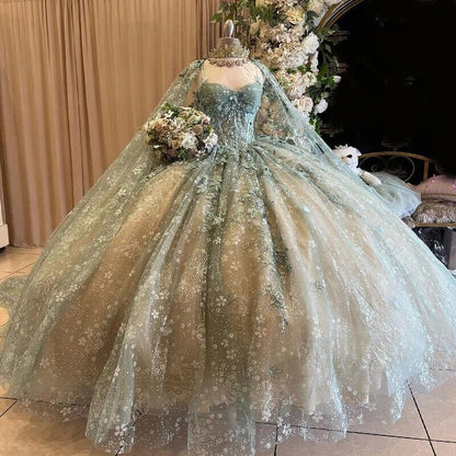 Elegant Lace Sweetheart Sweet 16 Quinceanera A-Line Tulle Floor-length Prom Dress Birthday Dress Evening Dress Ball Gown TP4409