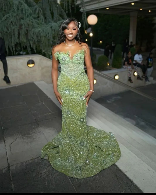 Gorgeous Green Beaded Prom Dress Long Sweetheart Evening Dress Mermaid Formal Dress TP4588