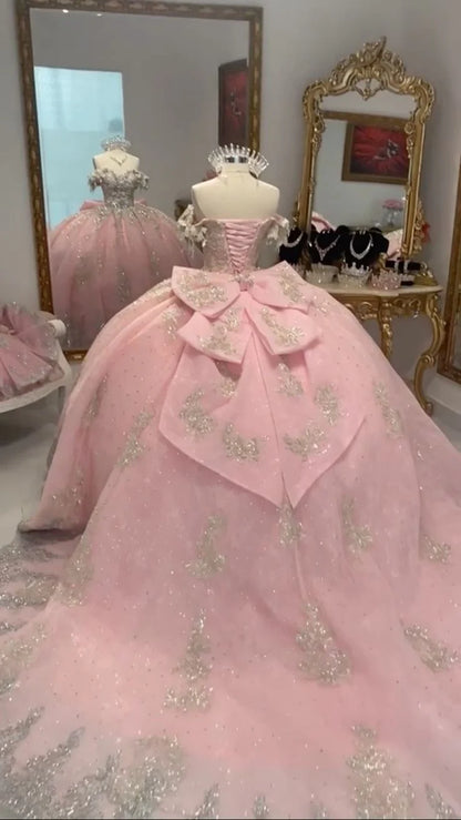 Elegant Sweetheart Pink Beaded Applique Sweet 16 Quinceanera A-Line Floor-length Prom Dress Birthday Dress Evening Dress Ball Gown TP4417