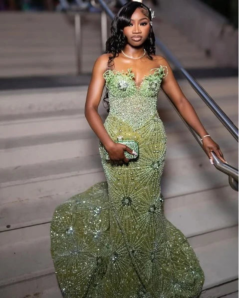 Gorgeous Green Beaded Prom Dress Long Sweetheart Evening Dress Mermaid Formal Dress TP4588
