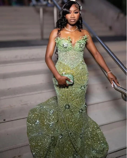 Gorgeous Green Beaded Prom Dress Long Sweetheart Evening Dress Mermaid Formal Dress TP4588