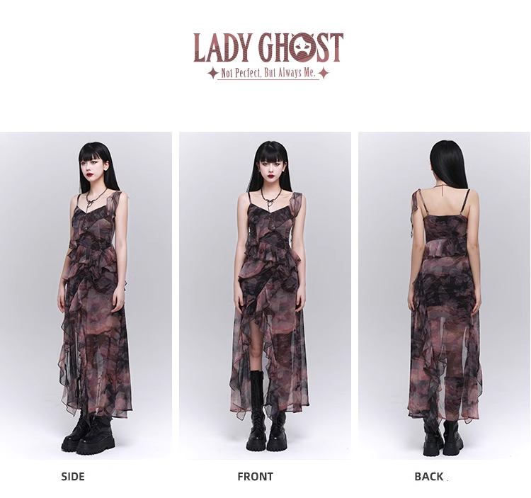 Fashion Vintage Butterfly irregular Dress Brim Design Spaghetti Strap Dress TP2912