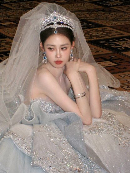 Gorgeous Shiny Beaded Sequined Sweetheart Design A-Line Wedding Dress Ball Gown Prom Dress Evening Dress TP4228