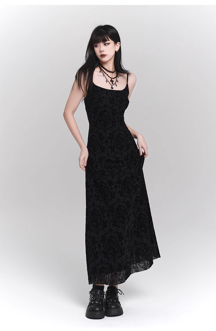 New Vintage High Quality Black Spaghetti Strap Dress TP2907