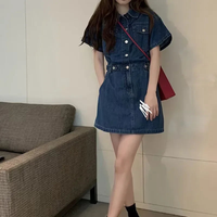 Simple Casual Short Sleeve Button-front Denim Dress TP2823