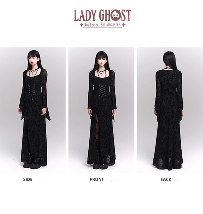 New Gothic Style Fashion Bell Sleeve Design Sense Long-sleeved Split Dress TP2931