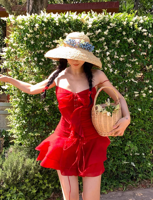 Cute Red Sweetheart Spaghetti Strap Short A-Line Chiffon Party Dress Cocktail Dress Homecoming Dress TP4430