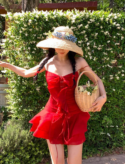 Cute Red Sweetheart Spaghetti Strap Short A-Line Chiffon Party Dress Cocktail Dress Homecoming Dress TP4430