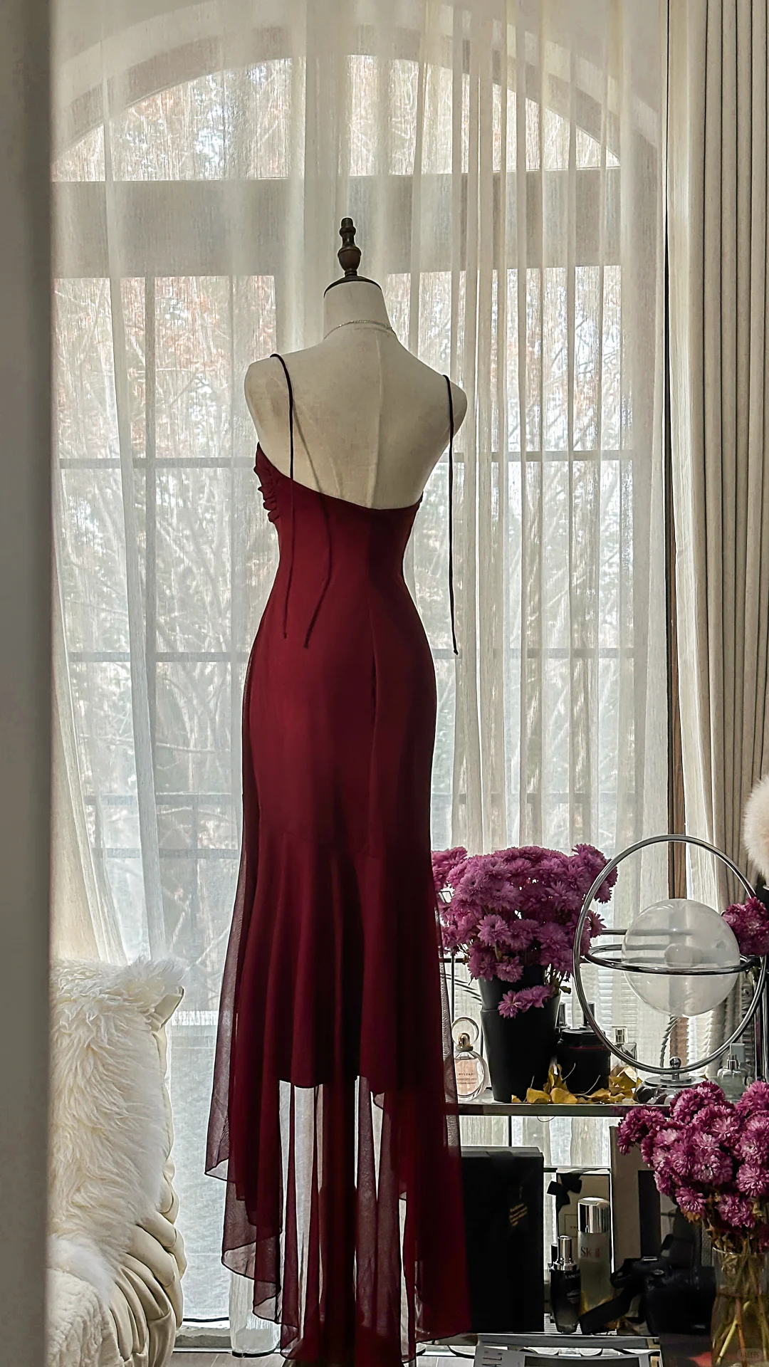 Elegant Burgundy Strapless Gorgeous Beaded Chiffon Evening Dress Prom Dress TP3974