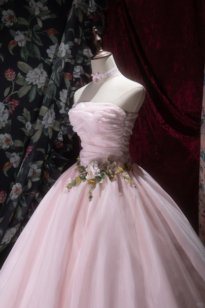 Gorgeous Pink Strapless Tulle Floral Ball Gown Evening Dress TP5793