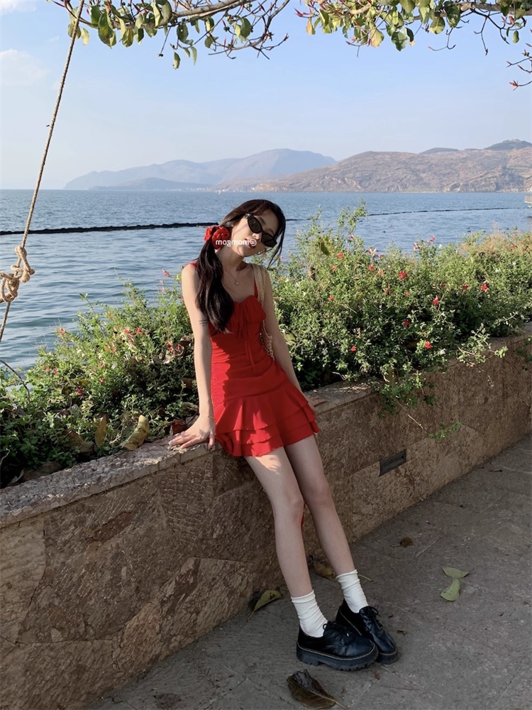 Vintage Red A-Line Tiered Homecoming Dress Party Dress Cocktail Dress TP4722