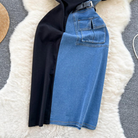 New Fashion Two-tone Jean And Black Polo Dress TP2824
