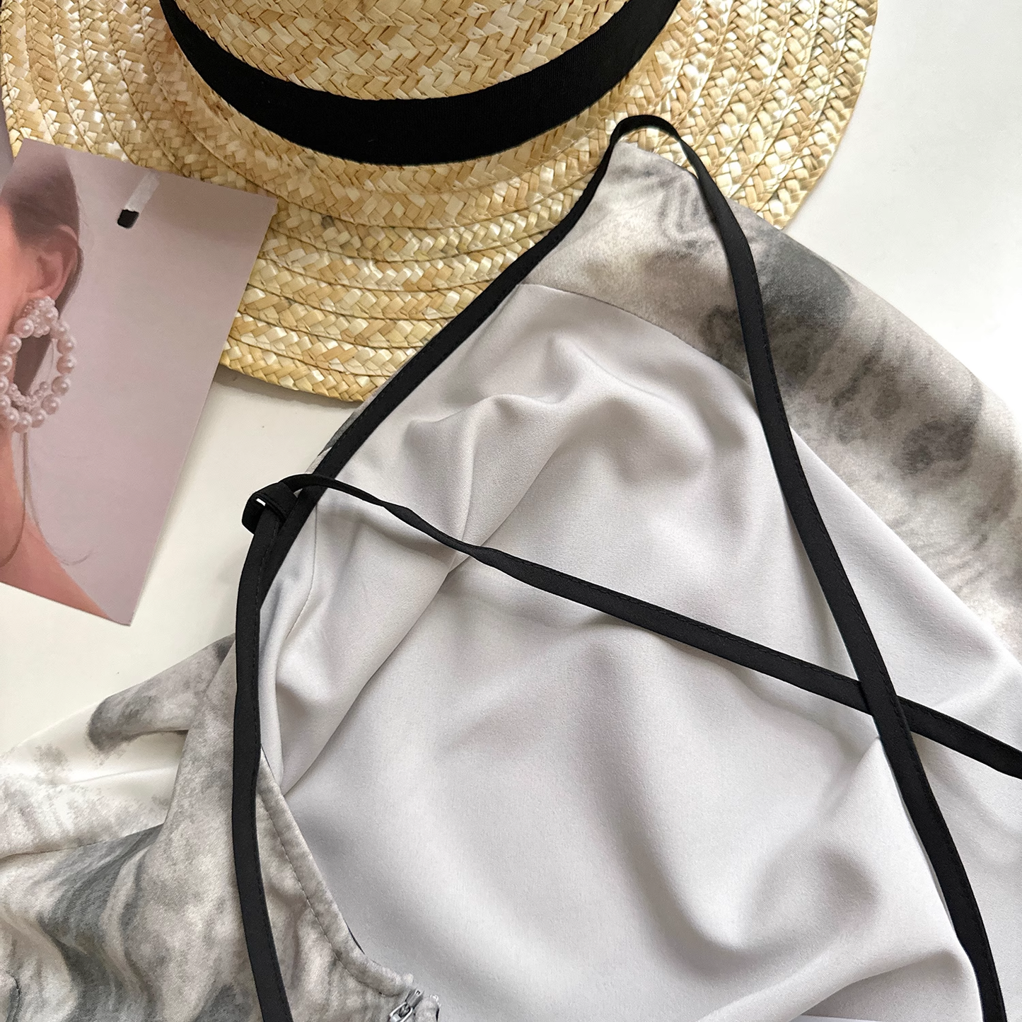 Simple Floral Ink-wash Pattern Design A-line Sleeveless Spaghetti Strap Dress TP3287