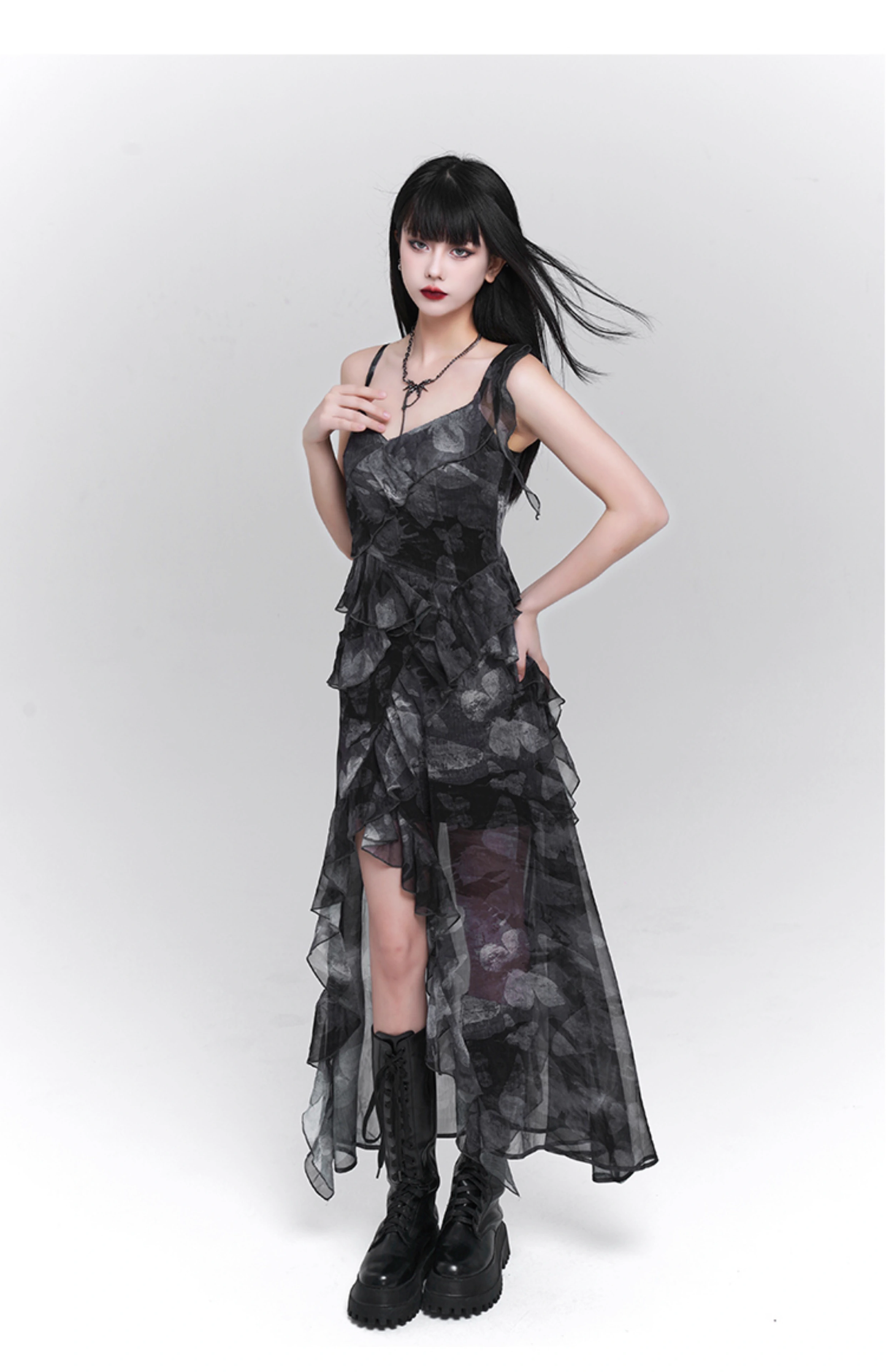 Fashion Vintage Butterfly irregular Dress Brim Design Spaghetti Strap Dress TP2912