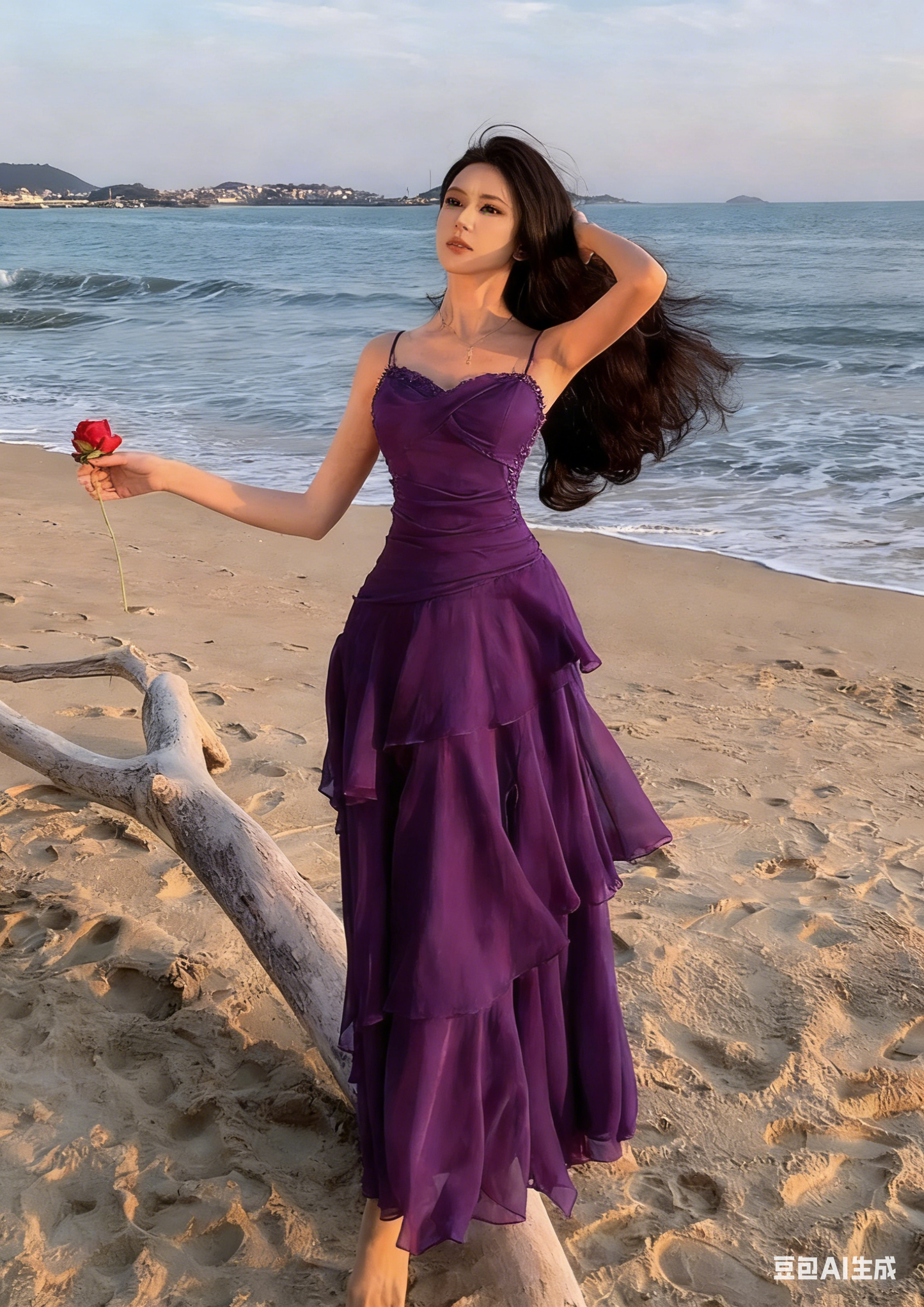 Vintage Sweetheart A-Line Evening Gown Spaghetti Strap Chiffon Tiered Prom Dress TP5144