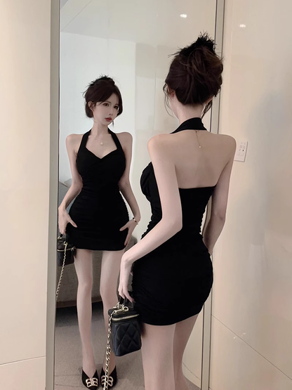 Sexy Fashion Women Black Short Halter Dress TP2987